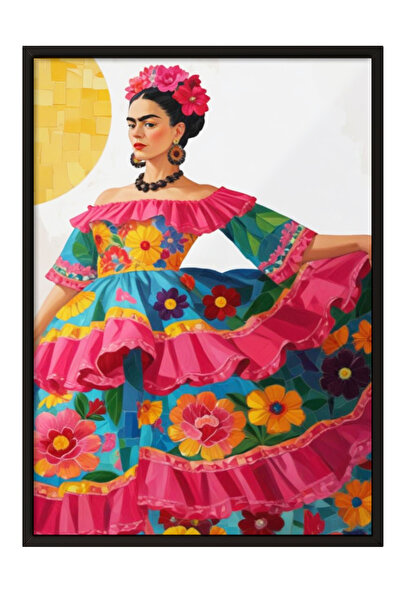 Zestia Εικόνα με Μαύρο Πλαίσιο, Γυναίκα με Φλοράλ Φόρεμα – Πορτρέτο Μόδας, Αφ...