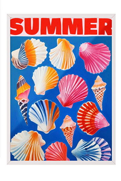 Zestia Tablou înrămat alb, compoziție de vară cu scoici, poster decorativ pen...