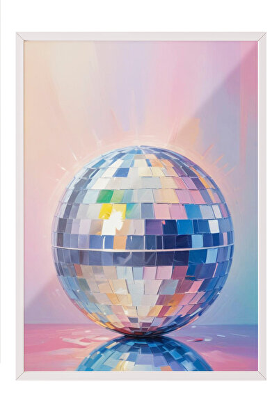 Zestia Tablou cu ramă albă, Minge de discotecă cu reflexie, Poster decorativ ...