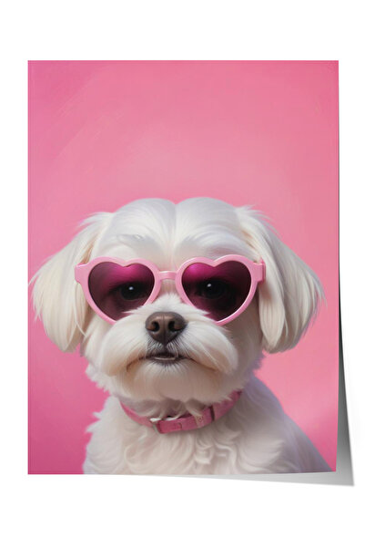 Zestia Poster fără ramă, Câine cu ochelari în formă de inimă – Portret adorab...