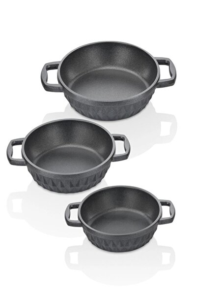 Nextpage Taç Bella Döküm 3 Lü Sahan Set Siyah 18-20-22 Cm 8029
