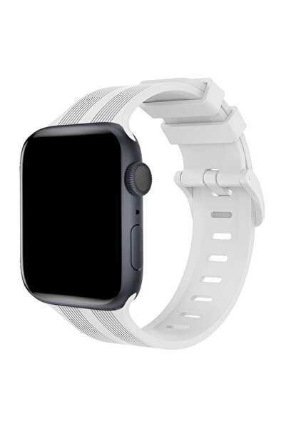 CepteToptan Myt09 Apple Watch 38mm Kr408 Striped Silicone Band - White