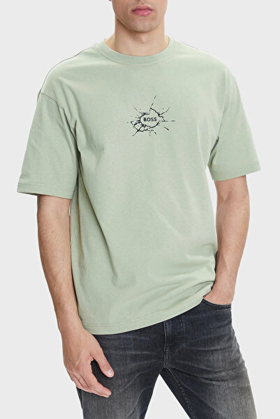 BOSS % 100 Pamuk Relaxed Fit Bisiklet Yaka Logolu T Shirt Erkek T SHİRT 50546...