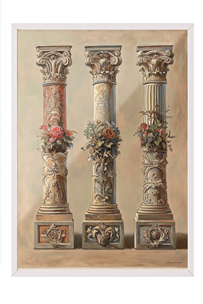 Zestia Tablou cu ramă albă, Coloane antice din piatră, Poster decorativ pentr...