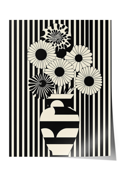 Zestia Poster fără ramă, model cu vază și flori alb-negru, poster decorativ p...