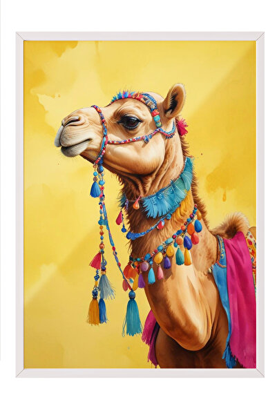 Zestia Tablou înrămat alb, Portret de cămilă – Ilustrație etnică, Poster deco...