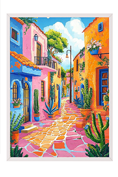 Zestia Tablou cu ramă albă, Străzi colorate din Marea Mediterană, Poster deco...