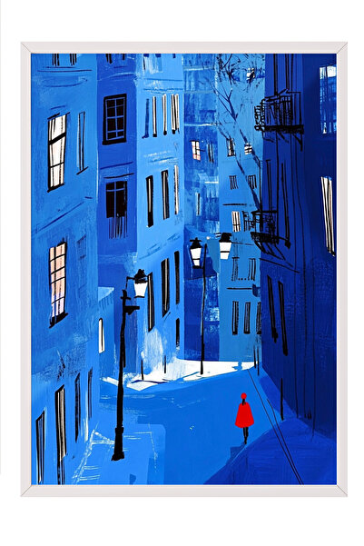 Zestia Πίνακας με λευκό πλαίσιο, Μπλε Νυχτερινές Οδοί της Πόλης, Διακόσμηση Γ...