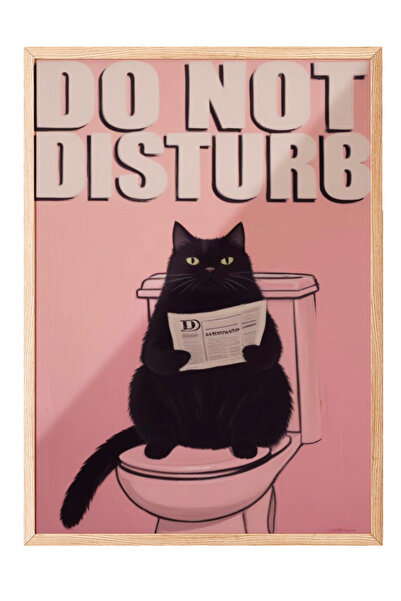 Zestia Ahşap Çerçeveli Tablo, DO NOT DISTURB – Komik Kedi Tipografisi, Ofis D...