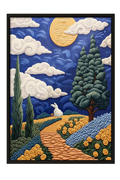 Zestia Картина с черна рамка, Селски къщи и полета при залез слънце, Декораци...