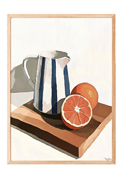 Zestia Tablou cu ramă din lemn, natură moartă cu grapefruit și ulcior, poster...