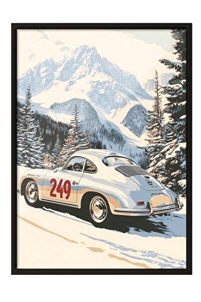 Zestia Tablou înrămat negru, mașină sport în peisaj montan, poster decorativ ...