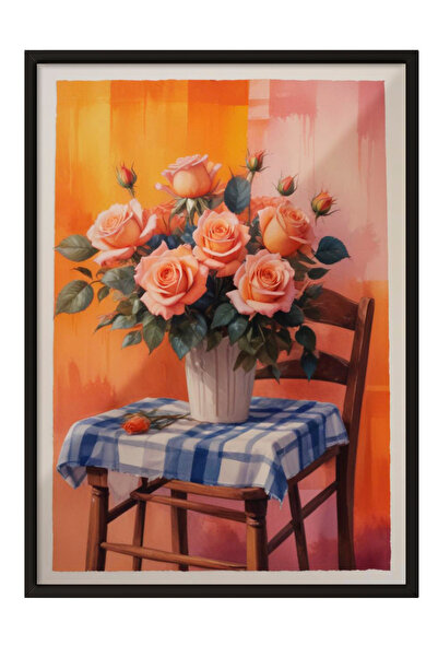 Zestia Tablou înrămat negru, vază cu pasteluri și flori – Natură moartă, Post...