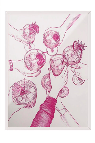 Zestia Tablou cu ramă albă, Schiță cu fructe în tonuri de roz, Poster decorat...