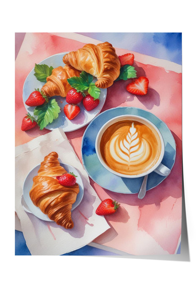 Zestia Poster fără ramă, Croissant și cafea – Compoziție elegantă pentru micu...