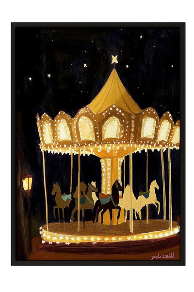 Zestia Siyah Çerçeveli Tablo, Gece Lunapark Atlı Karınca, Genç Odası Dekoru P...