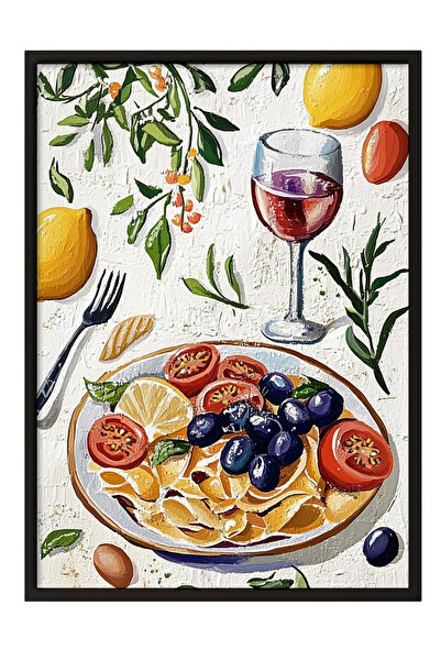 Zestia Tablou cu ramă neagră, farfurie cu fructe și suc de portocale, poster ...