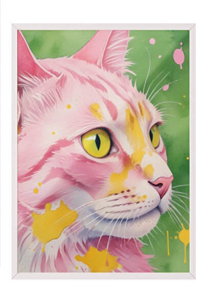 Zestia Tablou în ramă albă, Pisică colorată – Ilustrație stilizată, Poster de...