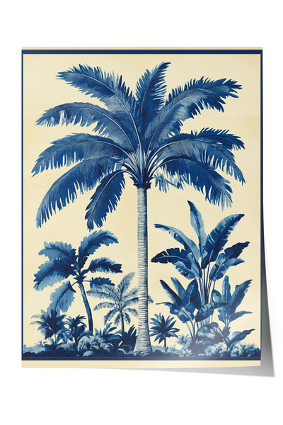 Zestia Poster fără ramă, ilustrație cu palmieri albi și albaștri, poster deco...