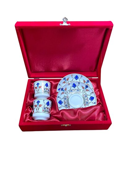 ÅLÅ OTANTİK HEDİYELİK طقم فناجين قهوة مزدوجة مخملية مطلية بالذهب في صندوق