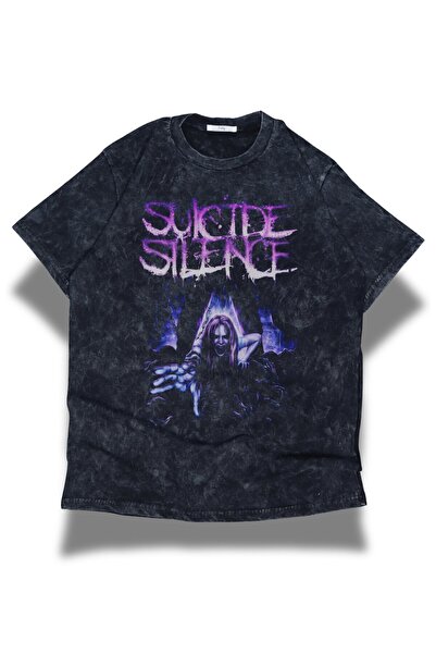 Fuddy Moda Унисекс тениска с печат Suicide Silence, прекарана през пералня, о...