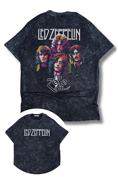 Fuddy Moda تي شيرت Zoso Led Zeppelin للجنسين مطبوع عليه ظهر قابل للغسل، تي شيرت ريترو ذو طابع فرقة الروك كبيرة الحجم