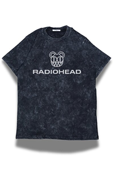 Fuddy Moda Унисекс тениска с печат Radiohead, прекарана през пералня, овърсай...