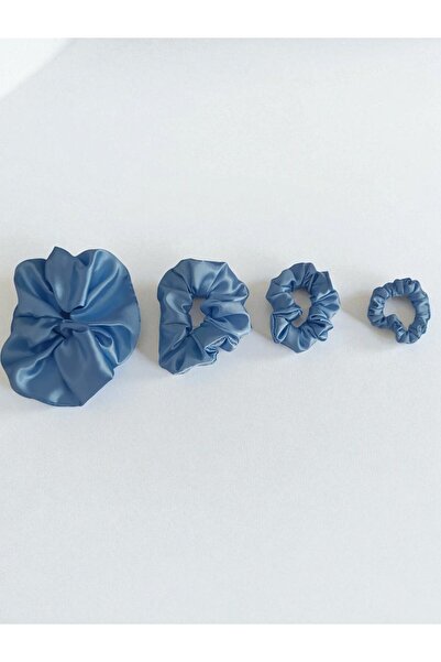 BeyzHal مجموعة مطاطات شعر ساتان سكرانشي مكونة من 4 قطع باللون الأزرق للنساء -...