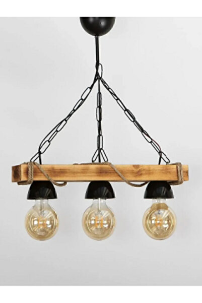 Genel Markalar Doğal Ahşap 3 Lü Şapkalı Halatlı Rustik Tasarım Şık Retro