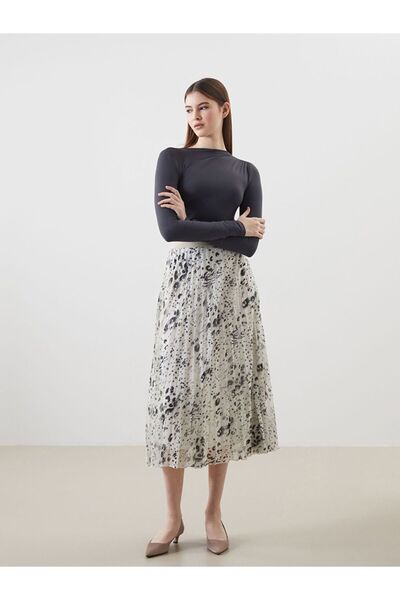 LC Waikiki Patterned Chiffon Women's Pleated Skirt with Elastic Waist