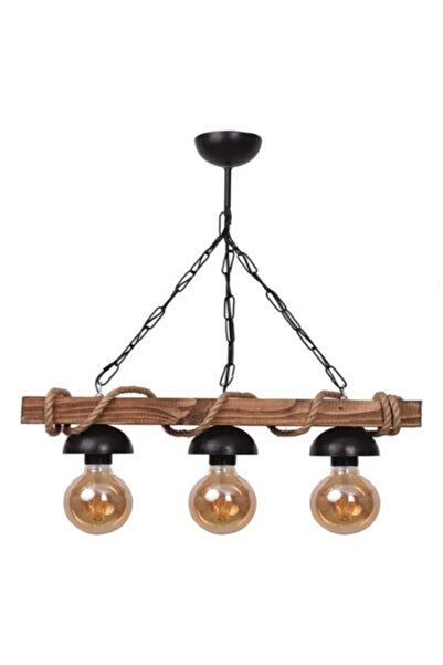 Genel Markalar Doğal Ahşap 3 Lü Şapkalı Halatlı Rustik Tasarım Şık Retro