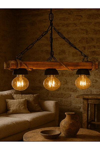 Genel Markalar Doğal Ahşap 3 Lü Şapkalı Halatlı Rustik Tasarım Şık Retro