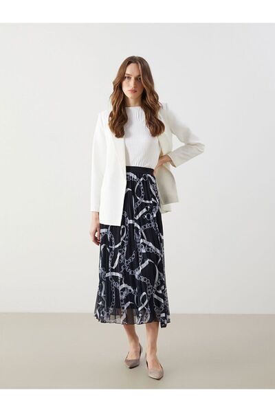 LC Waikiki Patterned Chiffon Women's Pleated Skirt with Elastic Waist
