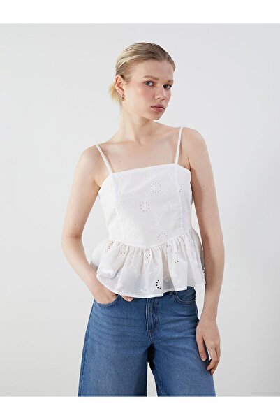 LC Waikiki Square Neck Rope Strap Embroidered Blouse