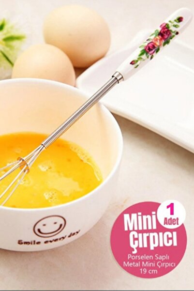 PAZAROLAY Mini Coffee Beater Porcelain Handle Milk Egg Beater 19 Cm Patterned