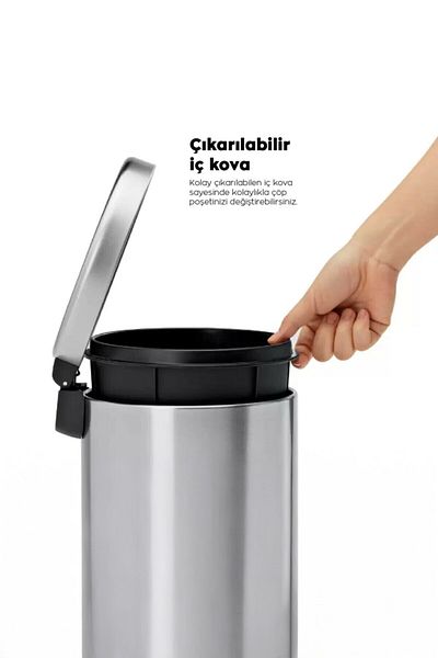 Sas Haus Black 5 Lt Pedal Stainless Metal Bathroom, Toilet, Kitchen and Office Trash Can
