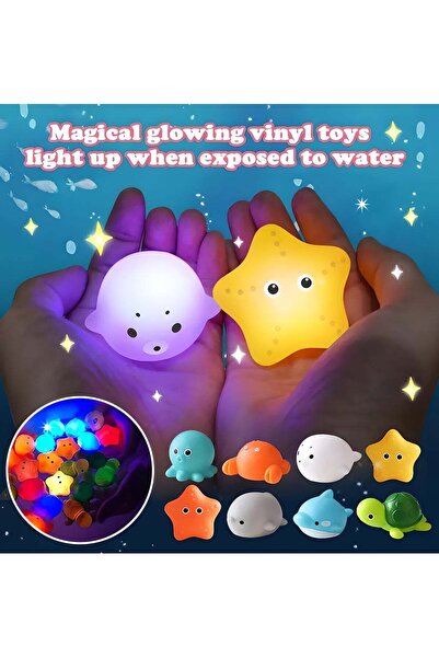 LIXADA مجموعة ألعاب استحمام ملونة متوهجة في الظلام مكونة من 4 قطع