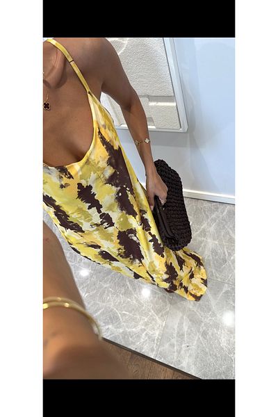 HOT HOT Back Open Batik Patterned Maxi Dress with Cross Straps