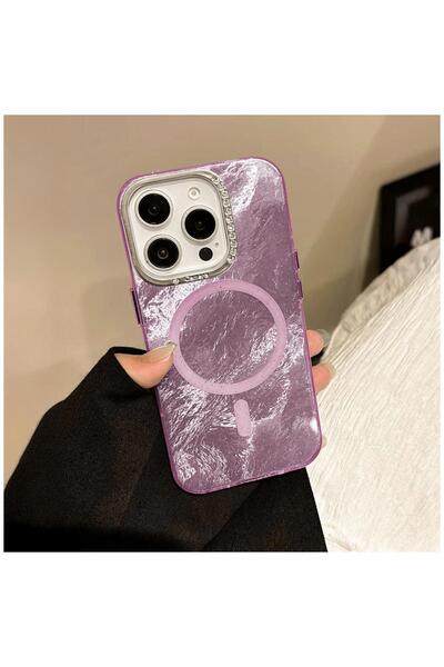 Zebana Apple iPhone 16 Pro Uyumlu Kılıf Glow Taşlı Silikon Kılıf (Kablosuz Şa...