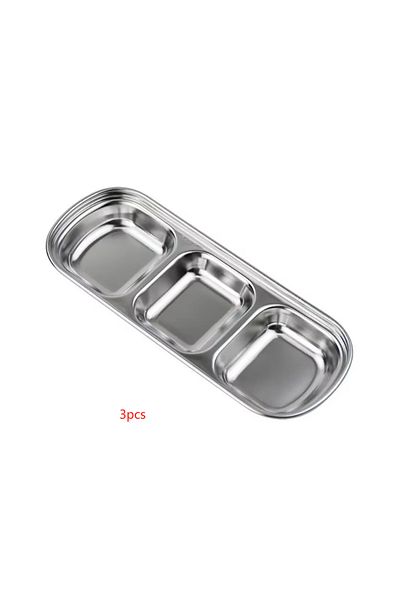 Choice 3pcs Stainless Steel 3-compartment Dip Tray Seasoning Sauce Seasoning Tray BBQ Restaurant Cutlery