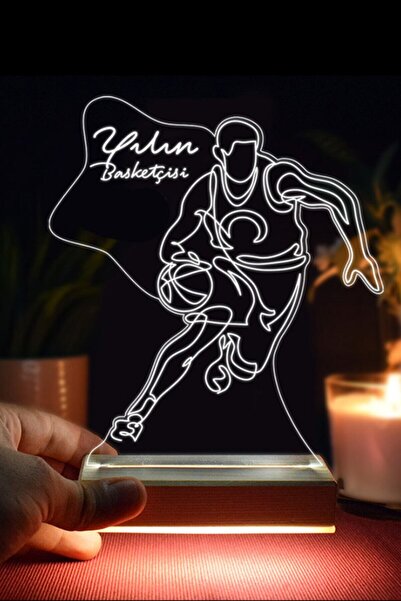 HALL BREATHE 3D Basketbol Figürlü Beyaz Led Lamba, Spor Temalı Dekorasyon Işığı