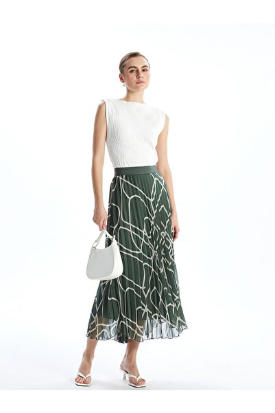 LC Waikiki Patterned Chiffon Women's Pleated Skirt with Elastic Waist