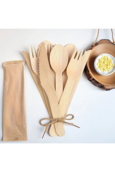 Eşya Dünyası مجموعة سكاكين وشوك وملعقة خشبية طبيعية مكونة من 24 قطعة للتخييم ...