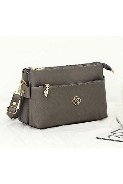 Rivina Women's Gold Detailed Minimal 3 Compartment Hand and Shoulder Bag