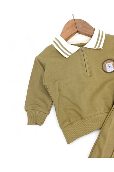 voyyo kids baby Baby Boy Seasonal, Grass Pants, Polo Zipper Collar, 6-9-12-18-24 Months Stylish Baby Set