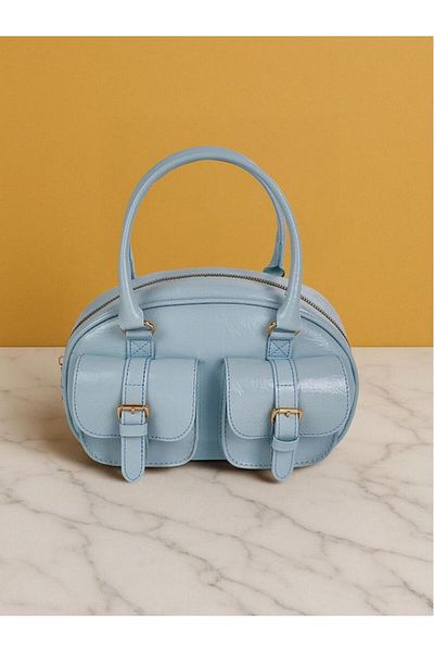 Rivina Women's Double Pocket Buckle Leather Look Mini Shoulder and Hand Bag