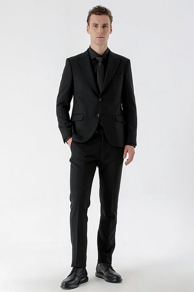 Morven Men's Black Basic Plain Slim Fit Suit (SHIRT, TIE GIFT)