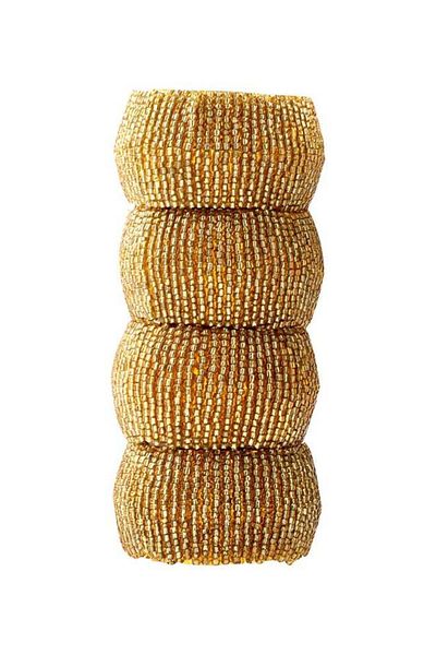 fun zone Set Of 4 Blaze Beaded Napkin Ring Gold