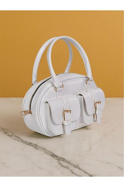 Rivina Women's Double Pocket Buckle Leather Look Mini Shoulder and Hand Bag
