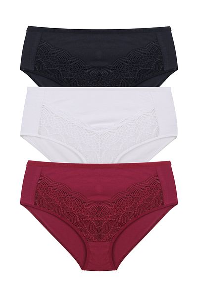 koza iç giyim Women's 3-Piece Wide-Brimmed Lace Cotton Ribbed Panties